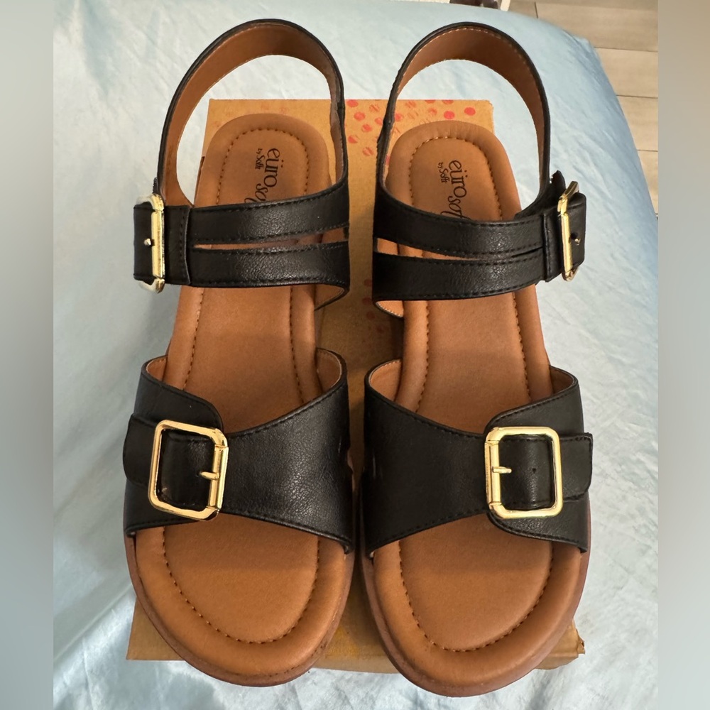 Magnolia Black Sandals with Gold Buckles